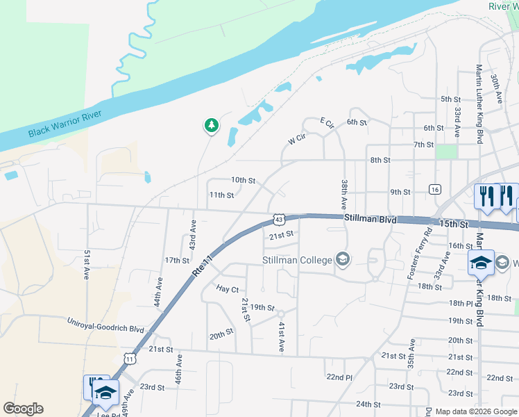 map of restaurants, bars, coffee shops, grocery stores, and more near 4013-4099 15th Street Northeast in Tuscaloosa