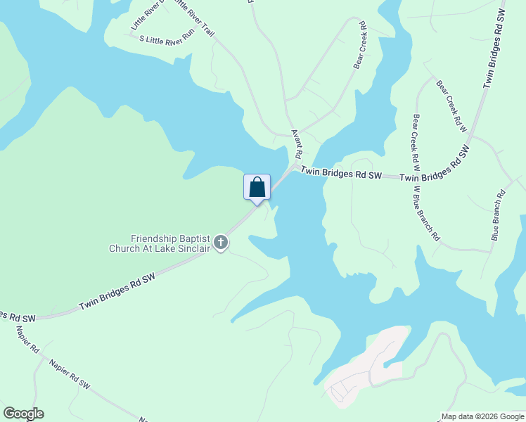 map of restaurants, bars, coffee shops, grocery stores, and more near 611 Twin Bridges Road Southwest in Eatonton