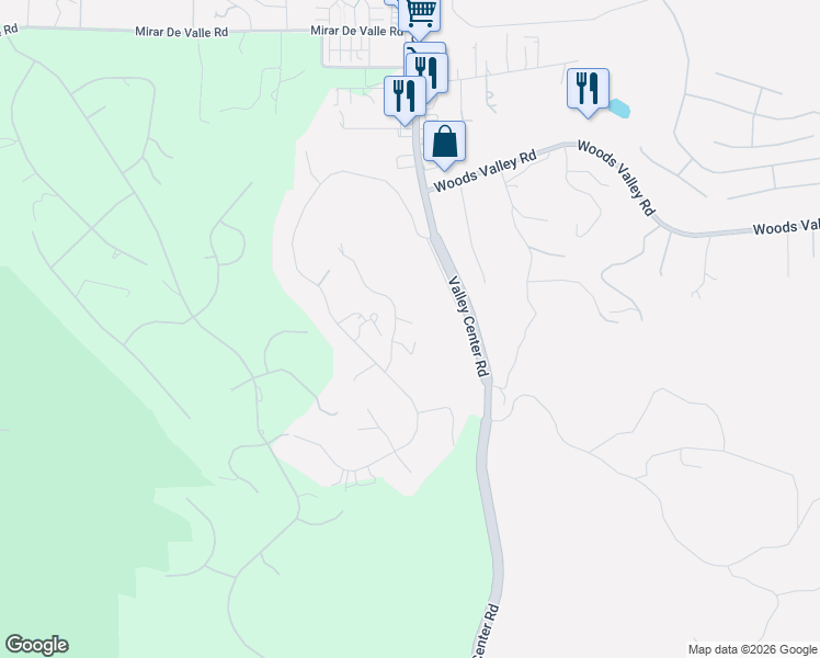 map of restaurants, bars, coffee shops, grocery stores, and more near 27051 Toyon Ridge Trail in Valley Center