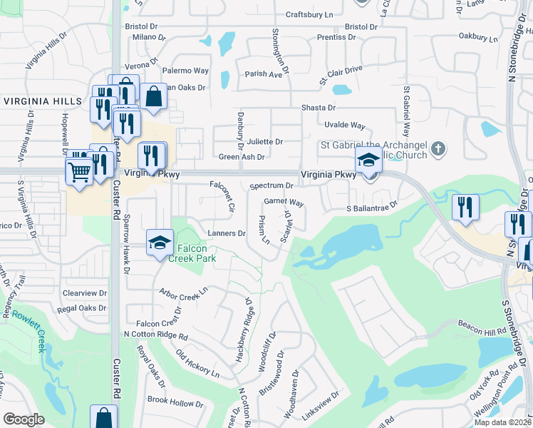 map of restaurants, bars, coffee shops, grocery stores, and more near 209 Prism Lane in McKinney