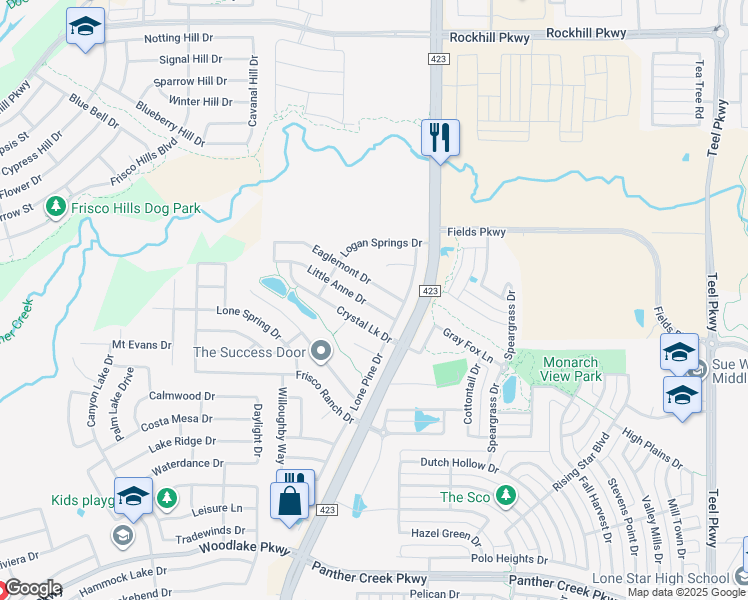 map of restaurants, bars, coffee shops, grocery stores, and more near 14529 Little Anne Drive in Little Elm