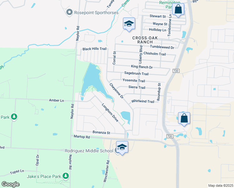 map of restaurants, bars, coffee shops, grocery stores, and more near 1012 Cheyenne Drive in Aubrey