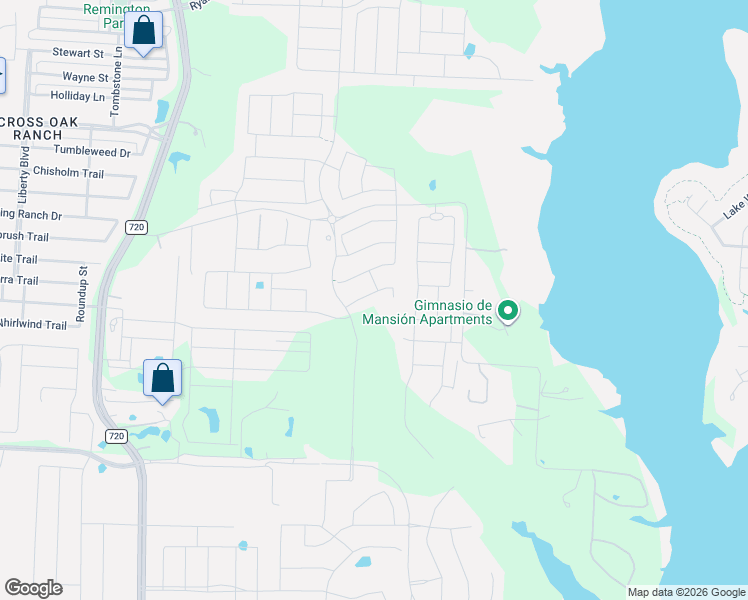 map of restaurants, bars, coffee shops, grocery stores, and more near 9409 Longhorn Lane in Oak Point