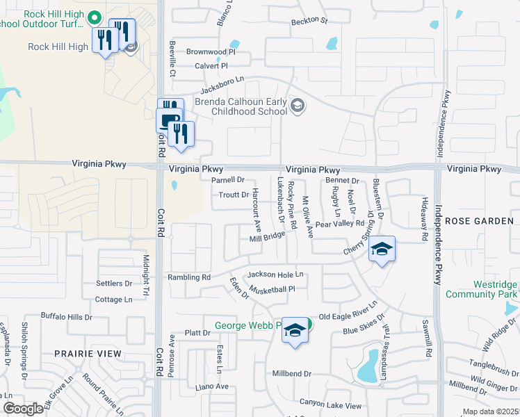 map of restaurants, bars, coffee shops, grocery stores, and more near 10600 Broken Spoke Lane in McKinney