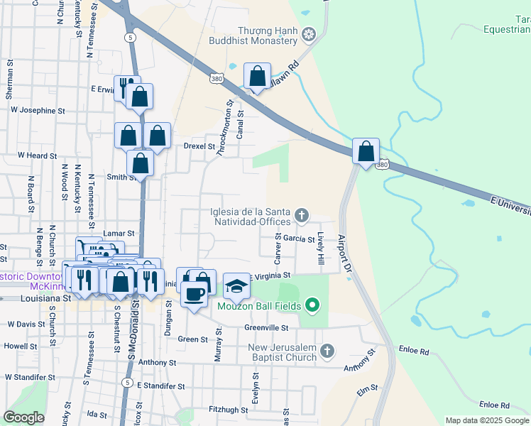 map of restaurants, bars, coffee shops, grocery stores, and more near 408 Washington Avenue in McKinney