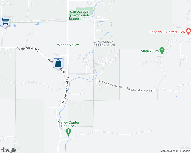 map of restaurants, bars, coffee shops, grocery stores, and more near Paradise Mountain Road in Valley Center