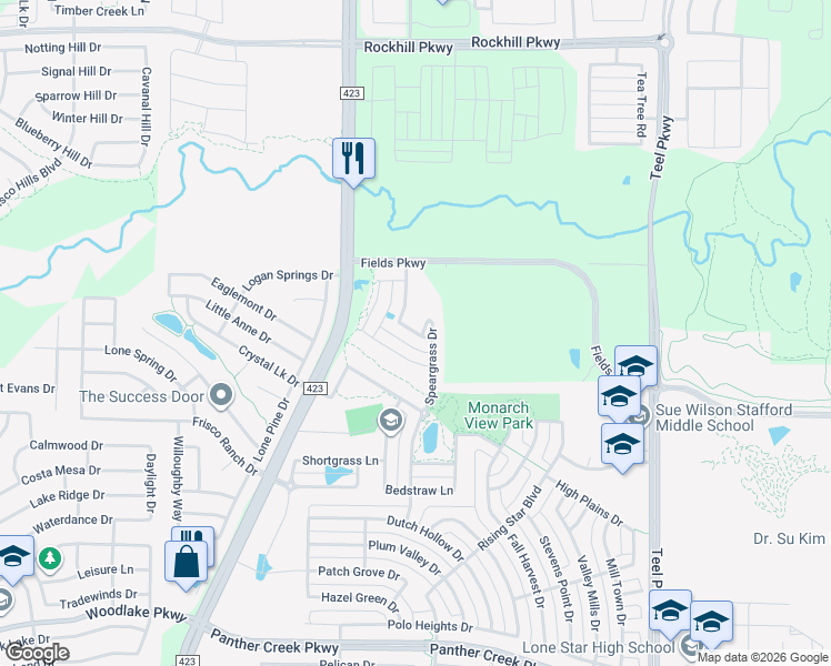 map of restaurants, bars, coffee shops, grocery stores, and more near 1459 Scarlet Lane in Frisco