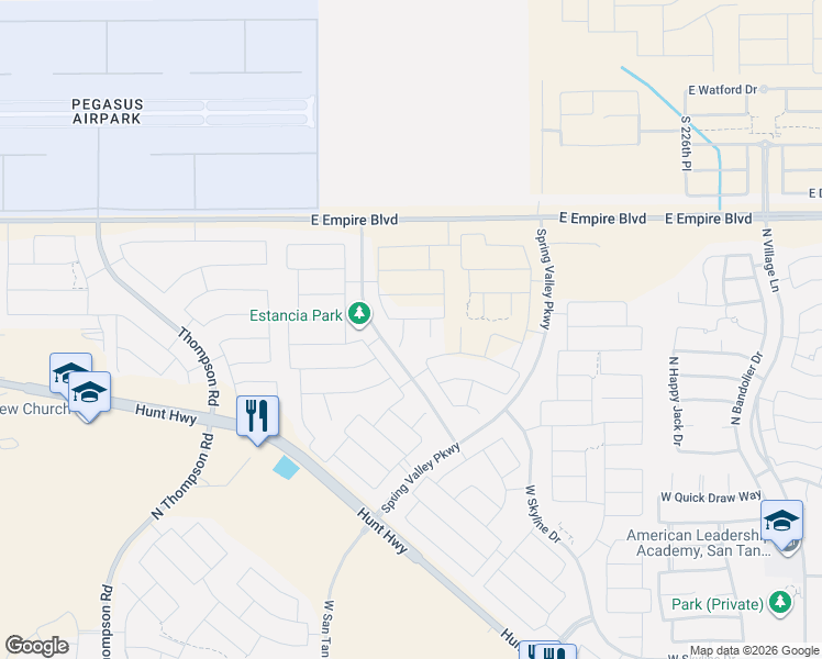 map of restaurants, bars, coffee shops, grocery stores, and more near 35339 North Cryolite Street in Queen Creek