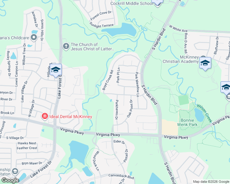 map of restaurants, bars, coffee shops, grocery stores, and more near 513 Parkhaven Drive in McKinney