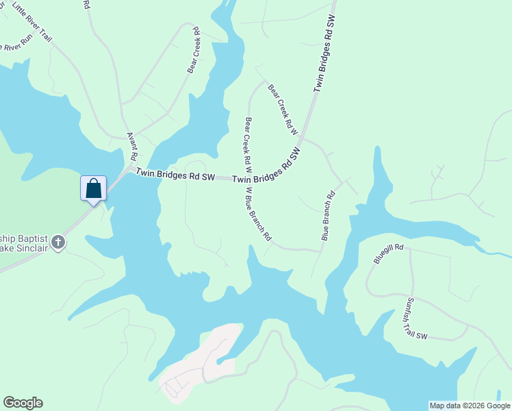 map of restaurants, bars, coffee shops, grocery stores, and more near 121 West Blue Branch Road in Eatonton