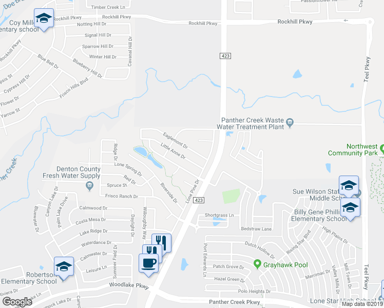 map of restaurants, bars, coffee shops, grocery stores, and more near 14529 Eaglemont Drive in Little Elm