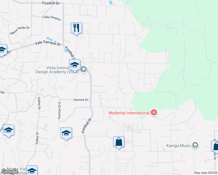 map of restaurants, bars, coffee shops, grocery stores, and more near 2461 San Clemente Way in Vista