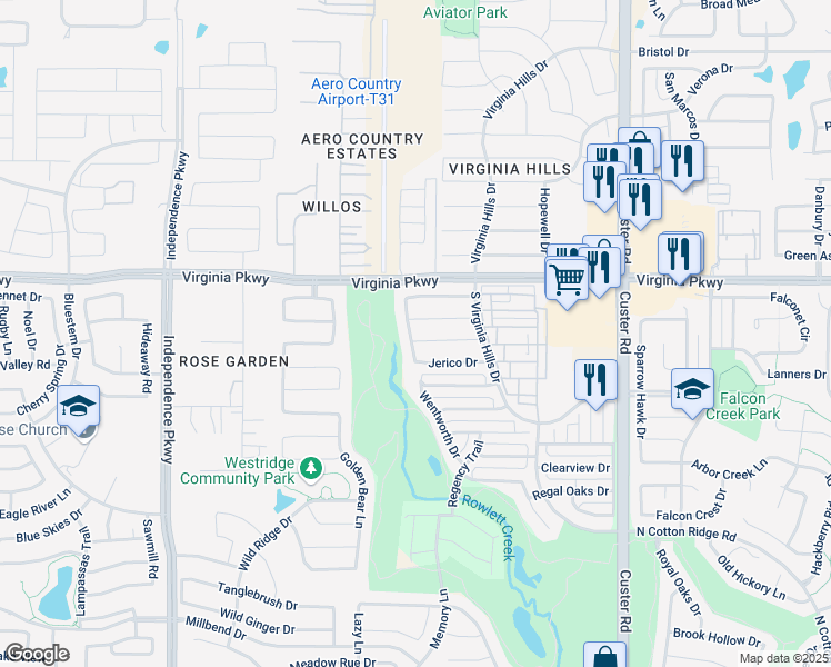 map of restaurants, bars, coffee shops, grocery stores, and more near 9424 Harrell Drive in McKinney