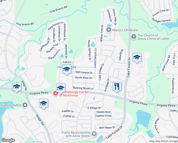 map of restaurants, bars, coffee shops, grocery stores, and more near 5320 Still Canyon Drive in McKinney