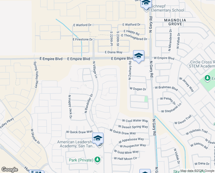 map of restaurants, bars, coffee shops, grocery stores, and more near 2132 Tobias Way in San Tan Valley