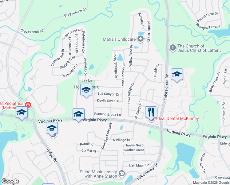 map of restaurants, bars, coffee shops, grocery stores, and more near 5320 Pandale Valley Drive in McKinney