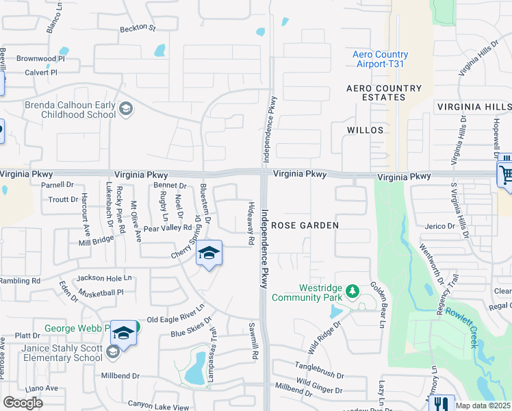 map of restaurants, bars, coffee shops, grocery stores, and more near 309 Hideaway Road in McKinney