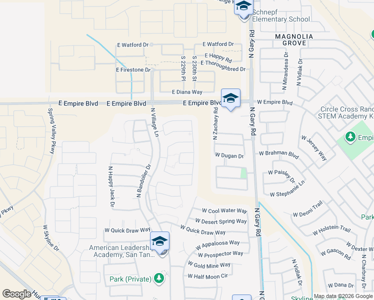 map of restaurants, bars, coffee shops, grocery stores, and more near 2010 Tobias Way in Queen Creek
