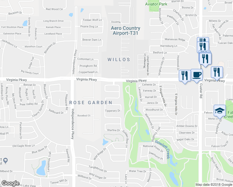 map of restaurants, bars, coffee shops, grocery stores, and more near 9605 Mulligan Drive in McKinney