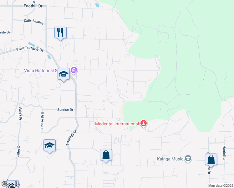 map of restaurants, bars, coffee shops, grocery stores, and more near 2369 Andersen Lane in Vista