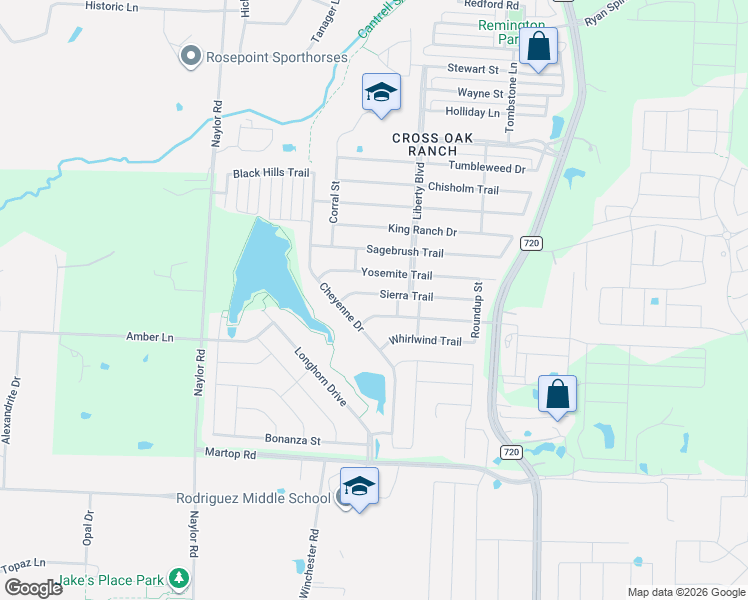 map of restaurants, bars, coffee shops, grocery stores, and more near 8709 Sierra Trail in Cross Roads