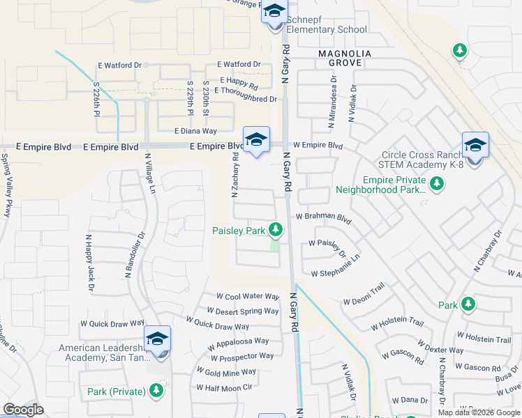 map of restaurants, bars, coffee shops, grocery stores, and more near 1646 West Corriente Drive in Queen Creek