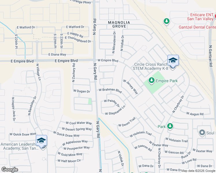 map of restaurants, bars, coffee shops, grocery stores, and more near 1254 West Corriente Drive in San Tan Valley