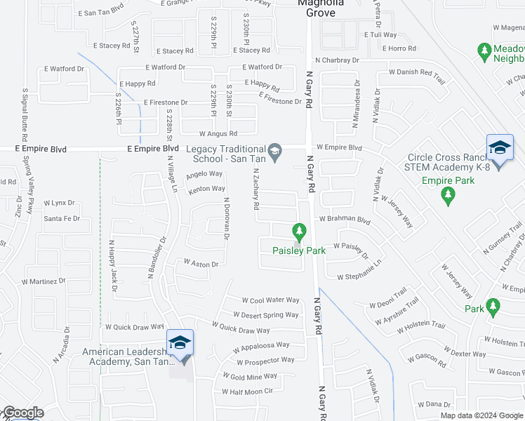 map of restaurants, bars, coffee shops, grocery stores, and more near 1809 West Corriente Drive in Queen Creek