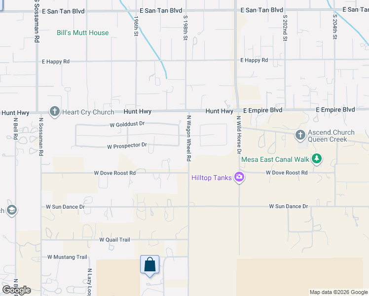 map of restaurants, bars, coffee shops, grocery stores, and more near 35522 Goldrush Lane in Queen Creek