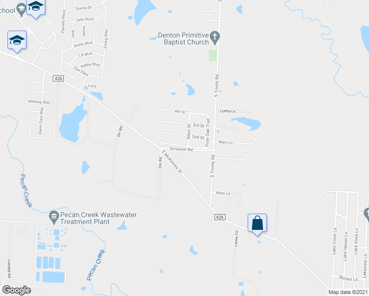 map of restaurants, bars, coffee shops, grocery stores, and more near 6601 Grissom Road in Denton