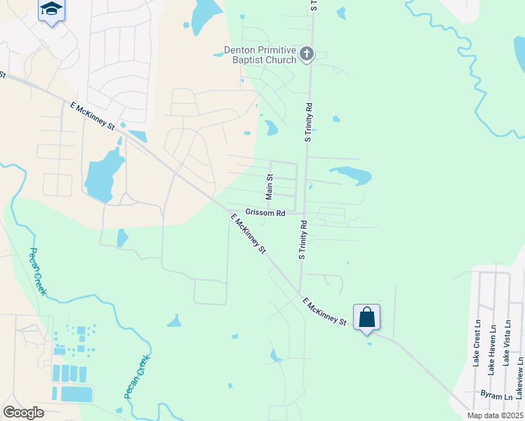 map of restaurants, bars, coffee shops, grocery stores, and more near 6601 Grissom Road in Denton