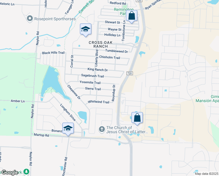 map of restaurants, bars, coffee shops, grocery stores, and more near 8928 Yosemite Trail in Cross Roads