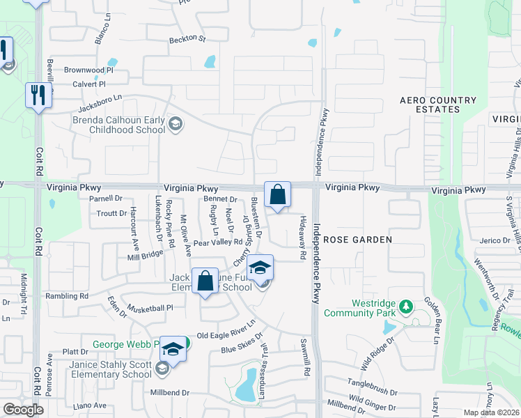 map of restaurants, bars, coffee shops, grocery stores, and more near 213 Cherry Spring Drive in McKinney