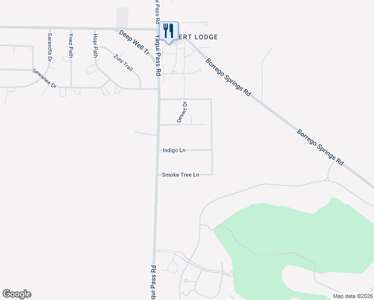 map of restaurants, bars, coffee shops, grocery stores, and more near Indigo Lane in Borrego Springs