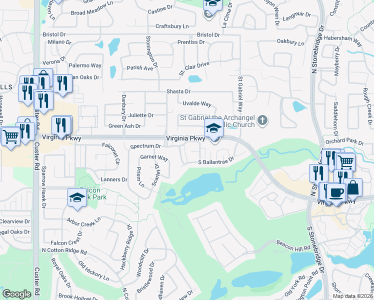map of restaurants, bars, coffee shops, grocery stores, and more near 7902 New Castle Ct in McKinney