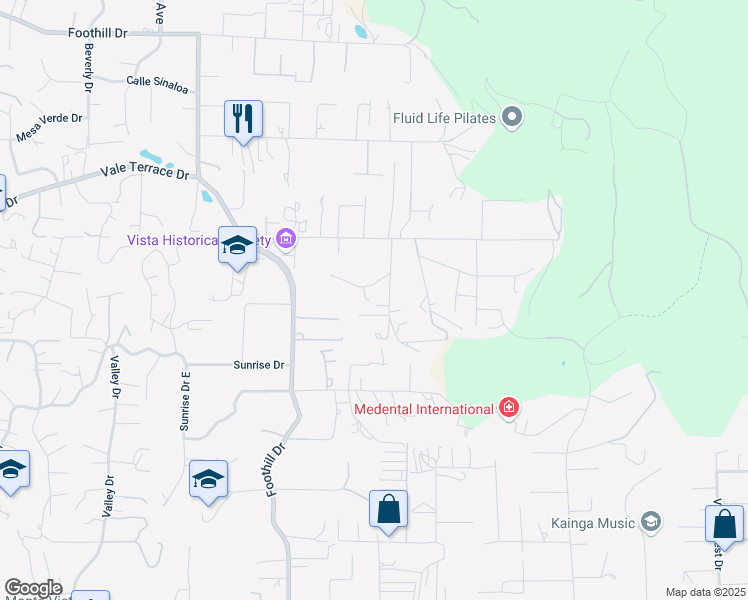 map of restaurants, bars, coffee shops, grocery stores, and more near 2457 San Clemente Way in Vista