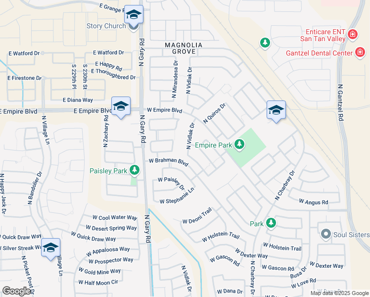 map of restaurants, bars, coffee shops, grocery stores, and more near 35614 North Vidlak Drive in Queen Creek