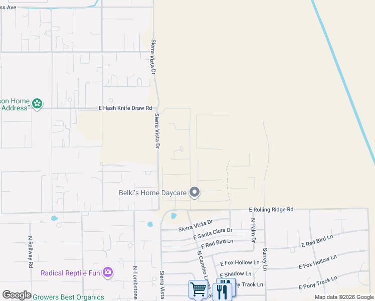 map of restaurants, bars, coffee shops, grocery stores, and more near 5320 Horse Thief Gulch Avenue in Queen Creek