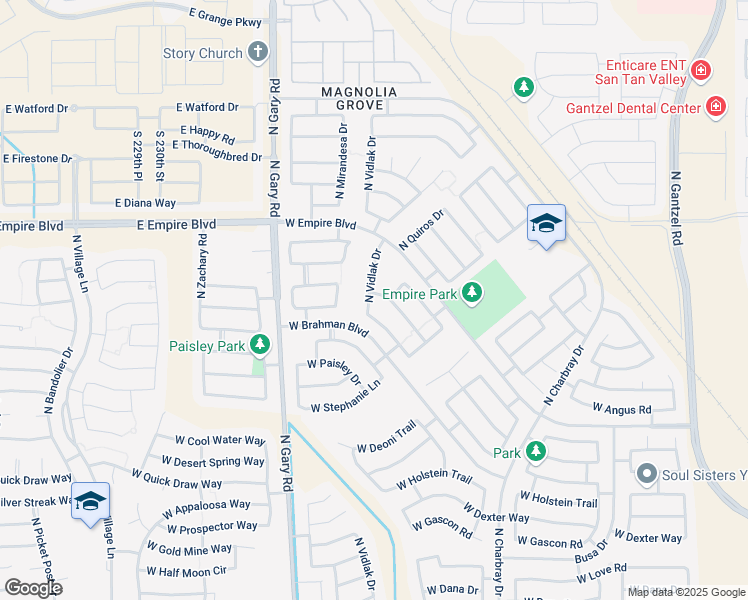 map of restaurants, bars, coffee shops, grocery stores, and more near 35614 North Vidlak Drive in Queen Creek
