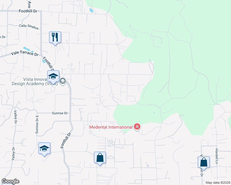 map of restaurants, bars, coffee shops, grocery stores, and more near 2409 Andersen Lane in Vista
