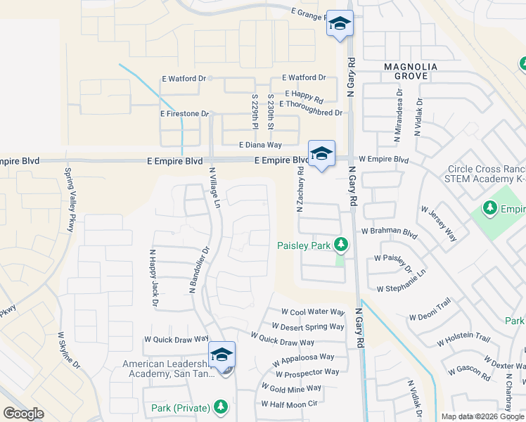 map of restaurants, bars, coffee shops, grocery stores, and more near 2010 Tobias Way in Queen Creek