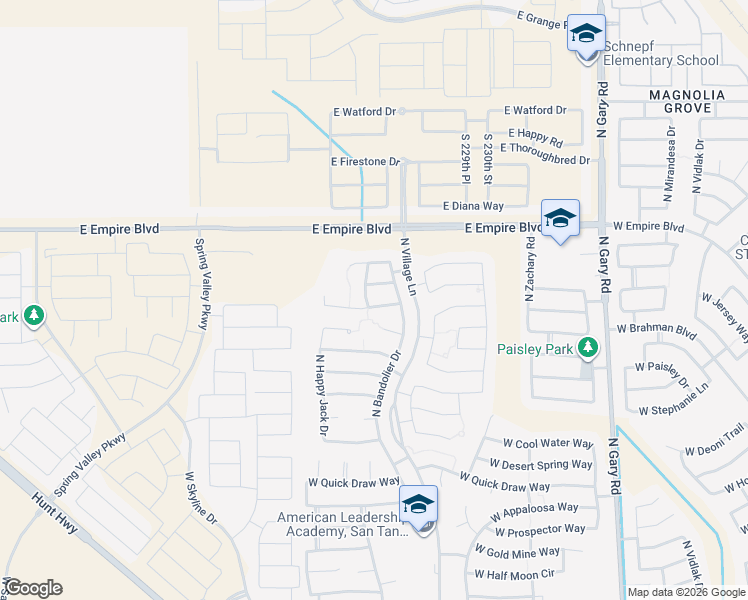 map of restaurants, bars, coffee shops, grocery stores, and more near 2346 West Arroyo Way in San Tan Valley