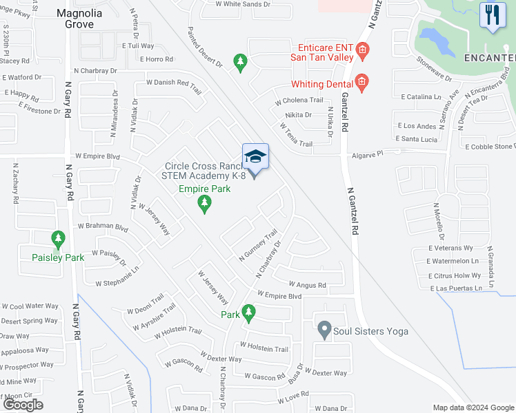 map of restaurants, bars, coffee shops, grocery stores, and more near 403 West Welsh Black Circle in San Tan Valley