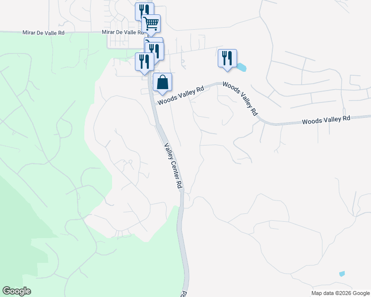 map of restaurants, bars, coffee shops, grocery stores, and more near 13809 Woods Valley Road in Valley Center