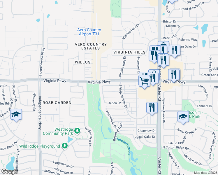 map of restaurants, bars, coffee shops, grocery stores, and more near 9405 Caliente Drive in McKinney