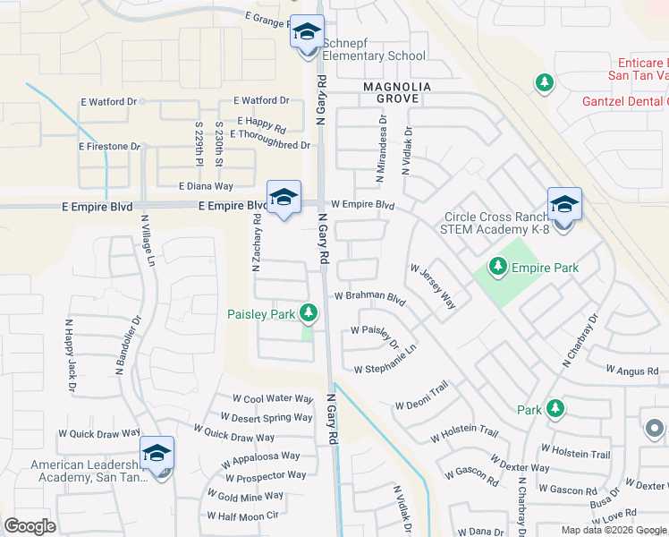 map of restaurants, bars, coffee shops, grocery stores, and more near 35640 North Murray Grey Drive in Queen Creek