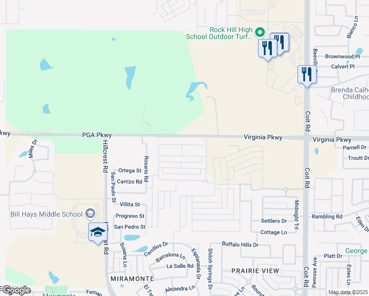 map of restaurants, bars, coffee shops, grocery stores, and more near 9001-9187 Rockhill Road in Frisco
