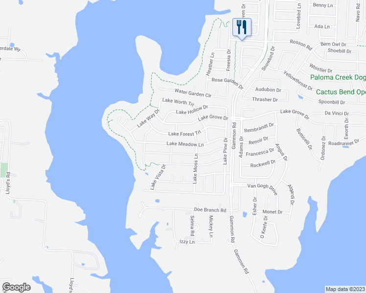 map of restaurants, bars, coffee shops, grocery stores, and more near 924 Lake Meadow Lane in Little Elm