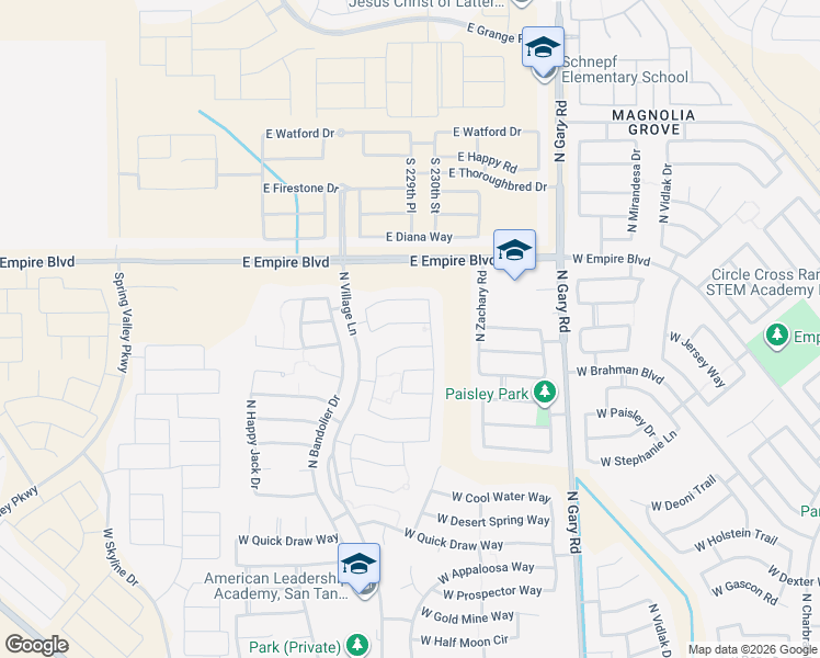 map of restaurants, bars, coffee shops, grocery stores, and more near 2010 Tobias Way in Queen Creek
