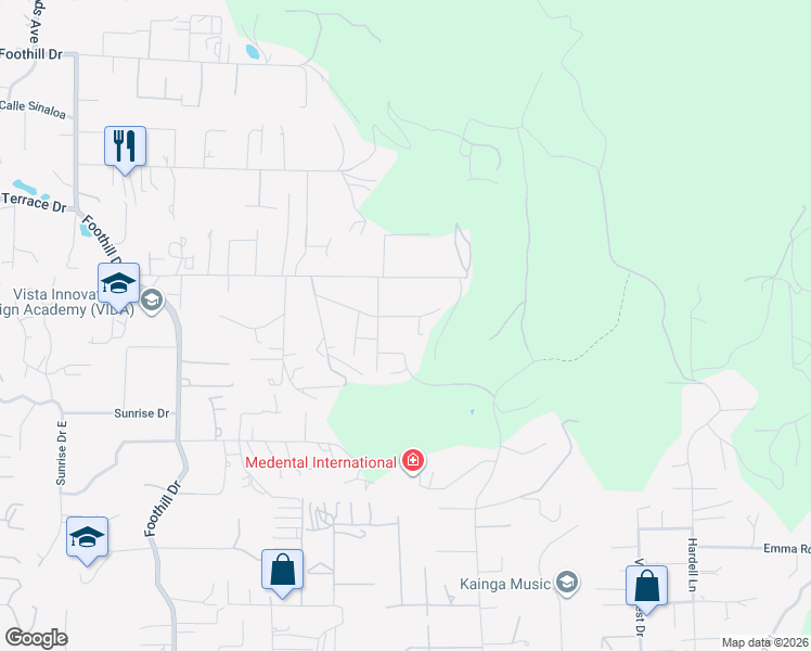 map of restaurants, bars, coffee shops, grocery stores, and more near 2509 Vendimia Court in Vista